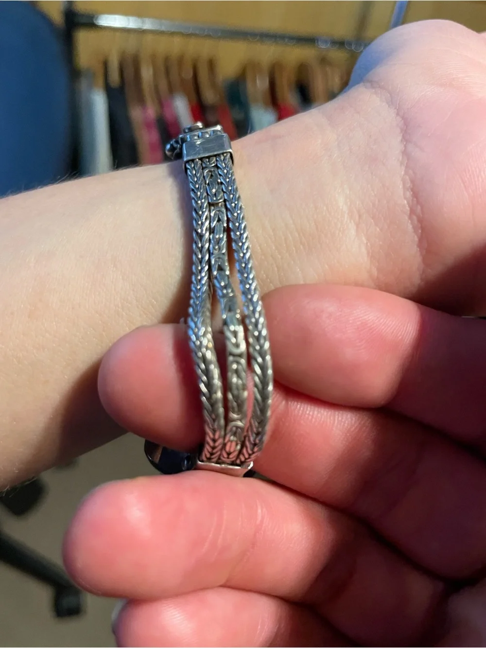 Sterling Silver Moonstone Cabochon Bracelet - Iridescent Blue vintage silver